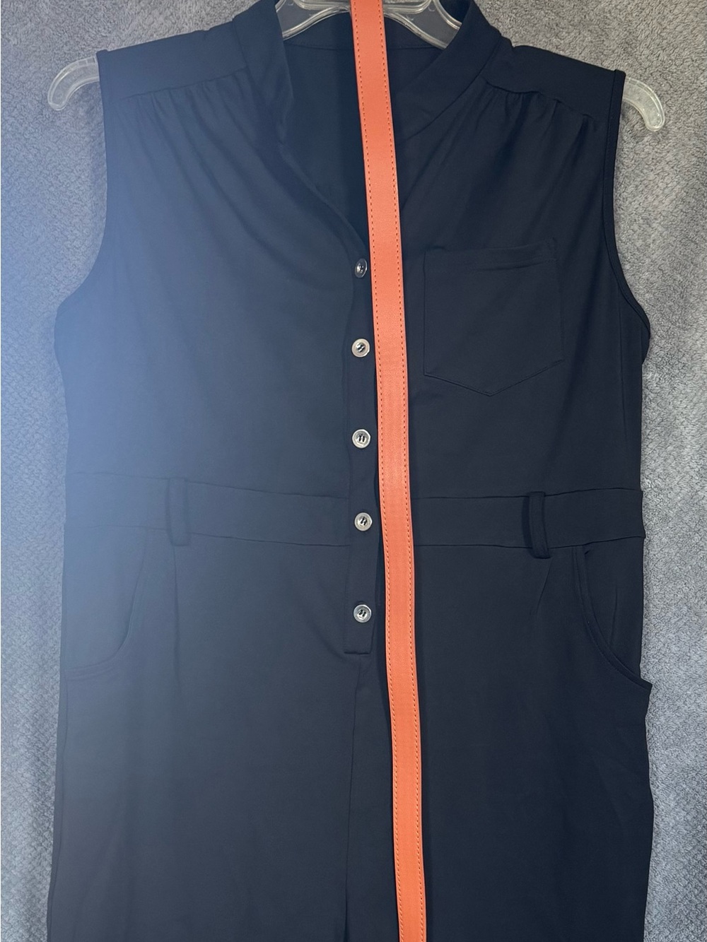 Sleeveless Black Button-Front Romper with Belt